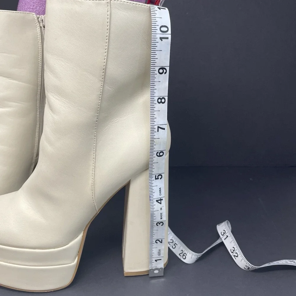 Womens Boots Double Stacked Platform Chunky Ecru Drag Cosplay Hippie‎ Go Go Sz 7